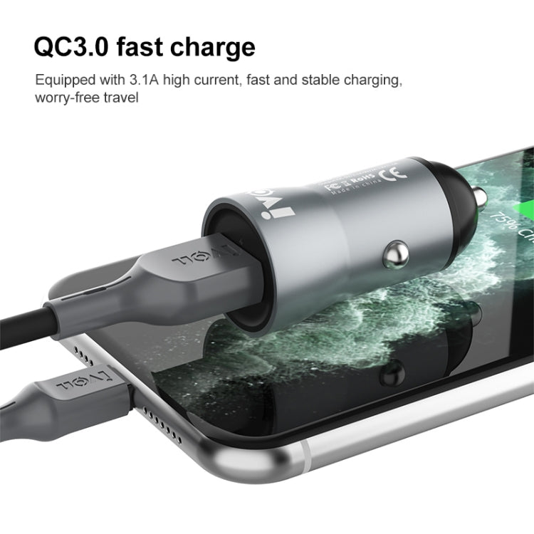 IVON CC39 18W 3.1A QC 3.0 USB Car Charger + 1m USB to 8 Pin Fast Charge Data Cable Set - Car Charger by IVON | Online Shopping South Africa | PMC Jewellery