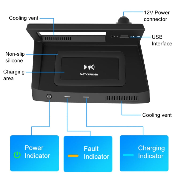 HFC-1030 Car Qi Standard Wireless Charger 10W Quick Charging for Volkswagen Tiguan L 2017-2021, Left Driving - Wireless Charging Pads by PMC Jewellery | Online Shopping South Africa | PMC Jewellery