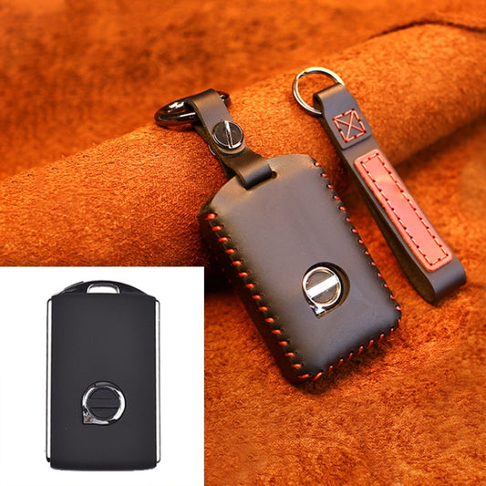 For Volvo Single Slit Style Car Cowhide Leather Key Protective Cover Key Case (Black) - Car Key Cases by PMC Jewellery | Online Shopping South Africa | PMC Jewellery