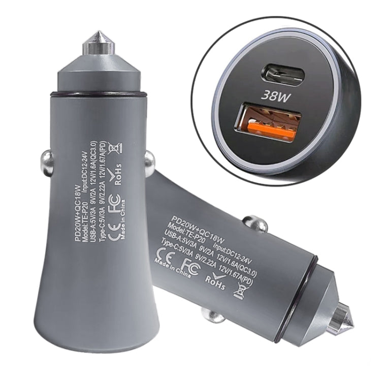2pcs PD 20W Aluminum Alloy Dual Interface Car Fast Charger (Grey) - Car Charger by PMC TechLife | Online Shopping South Africa | PMC TechLife