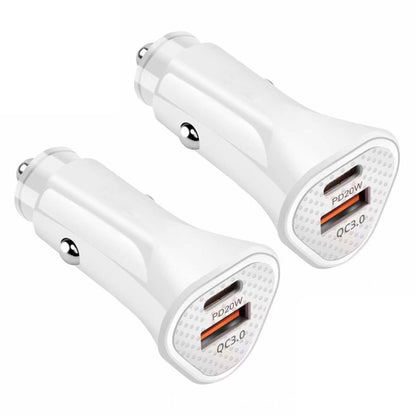 2pcs PD + QC3.0 Car 2 in 1 Triangle Fast Charger Car Cigarette Lighter(White) - Cigar Socket by PMC Jewellery | Online Shopping South Africa | PMC Jewellery