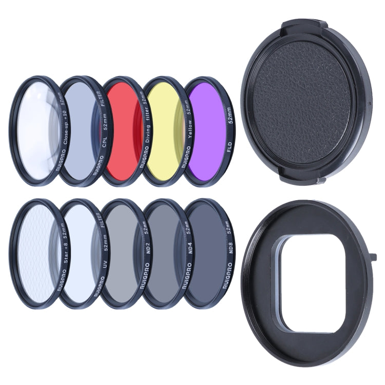 RUIGPRO for GoPro HERO10 Black / HERO9 Black Professional 52mm 52mm 10 in 1 UV+ND2+ND4+ND8+Star 8+ +CPL+Yellow/Red/Purple+10X Close-up Lens Filter with Filter Adapter Ring & Lens Cap - Lens Filter by RUIGPRO | Online Shopping South Africa | PMC Jewellery | Buy Now Pay Later Mobicred