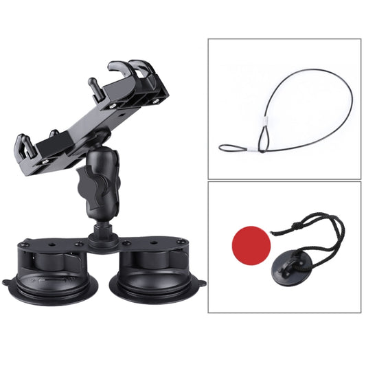 Dual Suction Cup Mount Phone Holder with Tripod Adapter & Steel Tether & Safety Buckle(Black) - Car Holders by PMC Jewellery | Online Shopping South Africa | PMC Jewellery