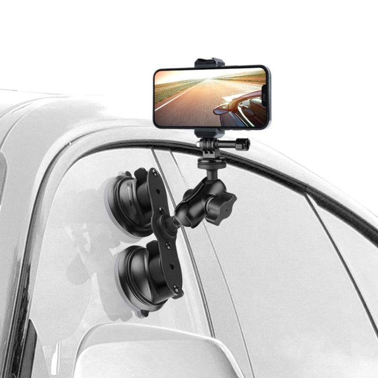 Single Suction Cup Mount Phone Holder with Tripod Adapter & Steel Tether & Safety Buckle (Black) - Car Holders by PMC TechLife | Online Shopping South Africa | PMC TechLife