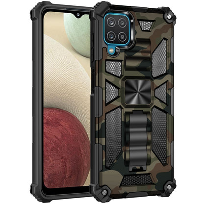 For Samsung Galaxy A12 Camouflage Armor Shockproof TPU + PC Magnetic Protective Case with Holder(Army Green) - Galaxy Phone Cases by PMC Jewellery | Online Shopping South Africa | PMC Jewellery