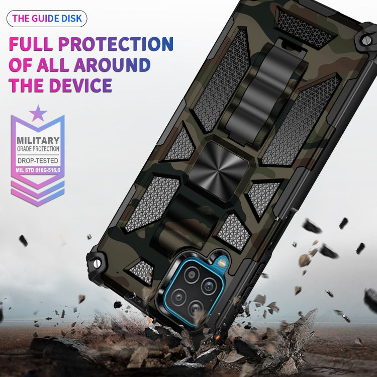 For Samsung Galaxy A12 Camouflage Armor Shockproof TPU + PC Magnetic Protective Case with Holder(Army Green) - Galaxy Phone Cases by PMC Jewellery | Online Shopping South Africa | PMC Jewellery