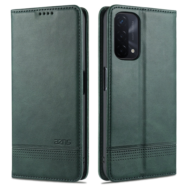 For OPPO A74 (5G) AZNS Magnetic Calf Texture Horizontal Flip Leather Case with Card Slots & Holder & Wallet(Dark Green) - OPPO Cases by AZNS | Online Shopping South Africa | PMC Jewellery | Buy Now Pay Later Mobicred