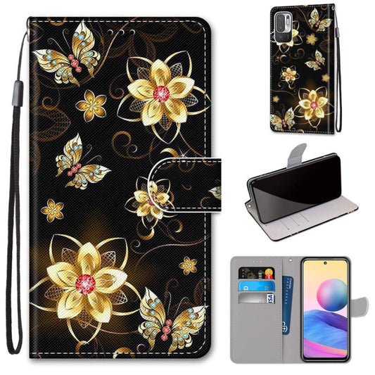 For Xiaomi Redmi Note 10 5G Coloured Drawing Cross Texture Horizontal Flip PU Leather Case with Holder & Card Slots & Wallet & Lanyard(Gold Diamond Butterfly) - Xiaomi Cases by PMC Jewellery | Online Shopping South Africa | PMC Jewellery