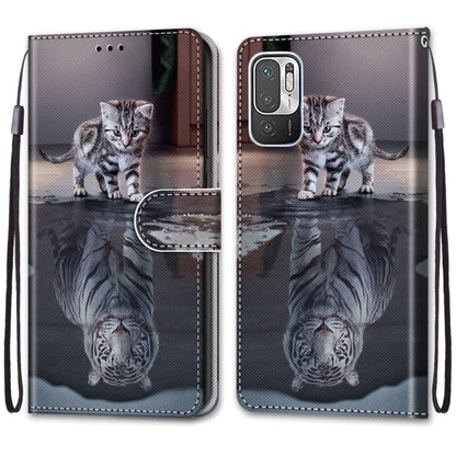 For Xiaomi Redmi Note 10 5G Coloured Drawing Cross Texture Horizontal Flip PU Leather Case with Holder & Card Slots & Wallet & Lanyard(Cat Becomes Tiger) - Xiaomi Cases by PMC Jewellery | Online Shopping South Africa | PMC Jewellery