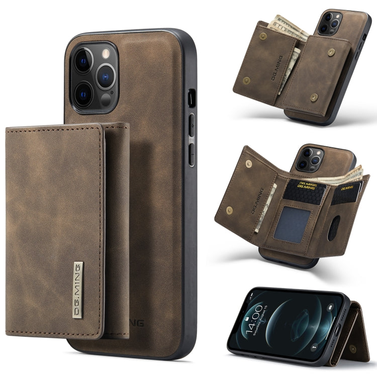 For iPhone 12 / 12 Pro DG.MING M1 Series 3-Fold Multi Card Wallet + Magnetic Back Cover Shockproof Case with Holder Function(Coffee) - iPhone 12 / 12 Pro Cases by DG.MING | Online Shopping South Africa | PMC TechLife | Buy Now Pay Later Mobicred