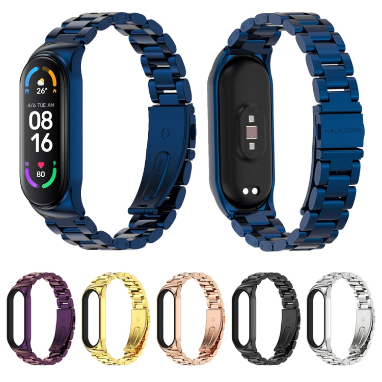 For Xiaomi Mi Band 6 / 5 / 4 / 3 Mijobs CS Metal Three Bead Stainless Steel Watch Band(Blue) - Watch Bands by MIJOBS | Online Shopping South Africa | PMC Jewellery | Buy Now Pay Later Mobicred