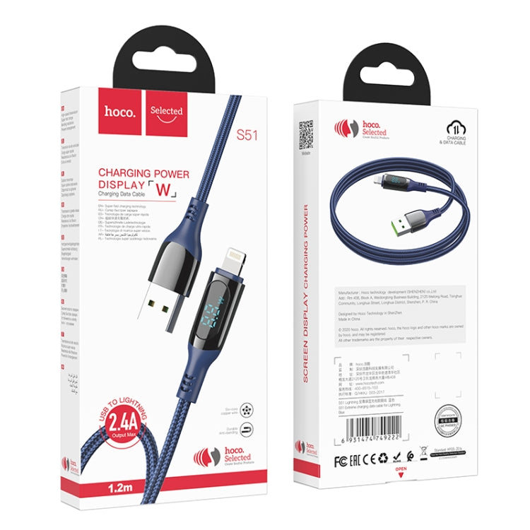 hoco S51 8 Pin Digital Display Charging Data Cable, Length: 1.2m(Blue) - Normal Style Cable by hoco | Online Shopping South Africa | PMC Jewellery