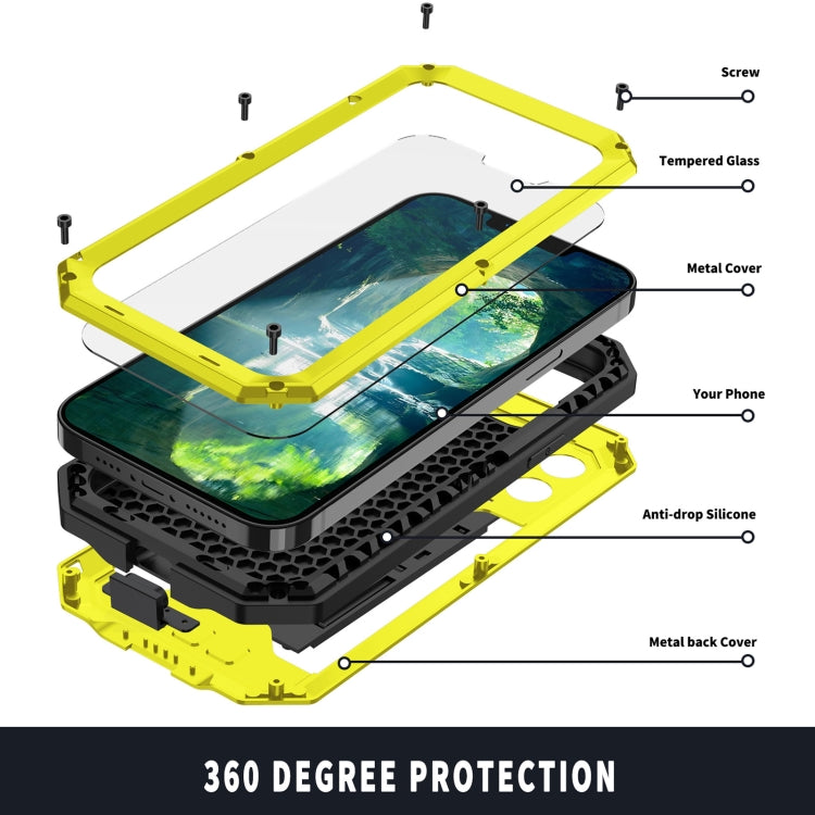For iPhone 13 mini R-JUST Sliding Camera Shockproof Life Waterproof Dust-proof Metal + Silicone Protective Case with Holder (Yellow) - iPhone 13 mini Cases by R-JUST | Online Shopping South Africa | PMC Jewellery