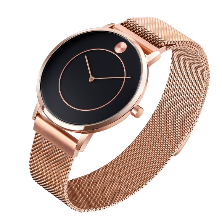 SKMEI 9197 Simple Non-scale Dial Metal Mesh Belt Quartz Watch for Ladies(Rose Gold Black Surface) - Metal Strap Watches by SKMEI | Online Shopping South Africa | PMC Jewellery | Buy Now Pay Later Mobicred