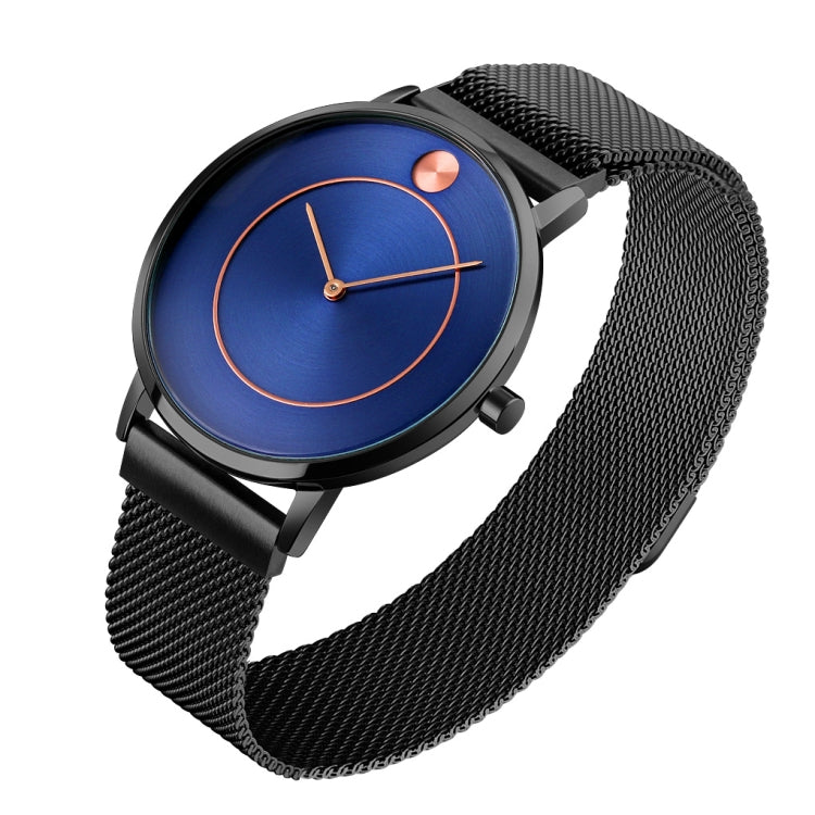 SKMEI 9197 Simple Non-scale Dial Metal Mesh Belt Quartz Watch for Ladies(Black Shell Blue Surface) - Metal Strap Watches by SKMEI | Online Shopping South Africa | PMC Jewellery | Buy Now Pay Later Mobicred