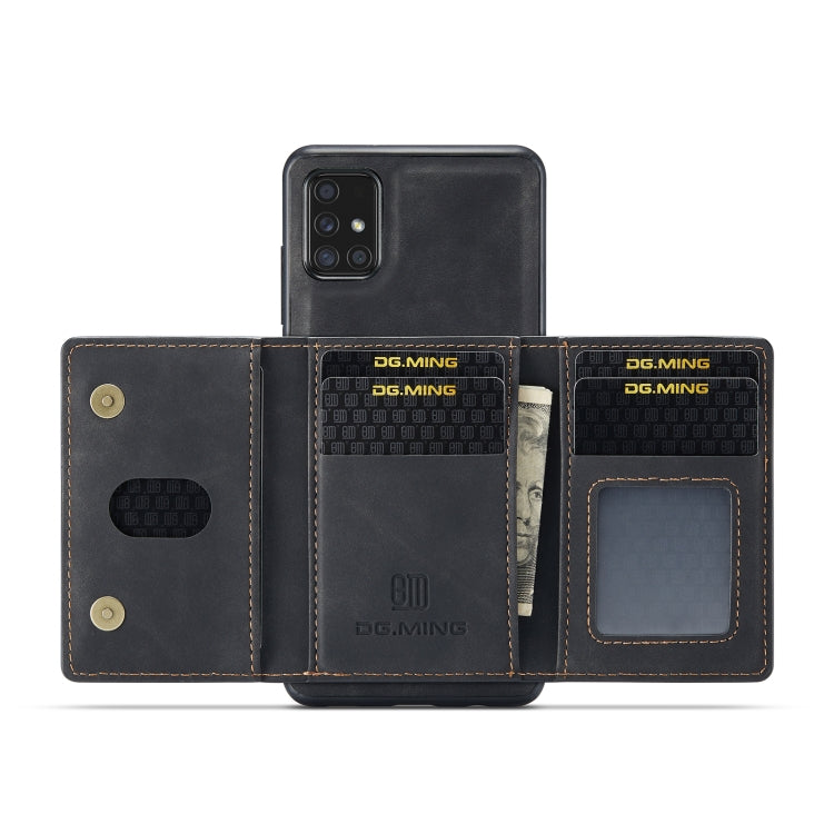 For Samsung Galaxy A51 DG.MING M2 Series 3-Fold Multi Card Bag Back Cover Shockproof Case with Wallet & Holder Function(Black) - Galaxy Phone Cases by DG.MING | Online Shopping South Africa | PMC Jewellery | Buy Now Pay Later Mobicred