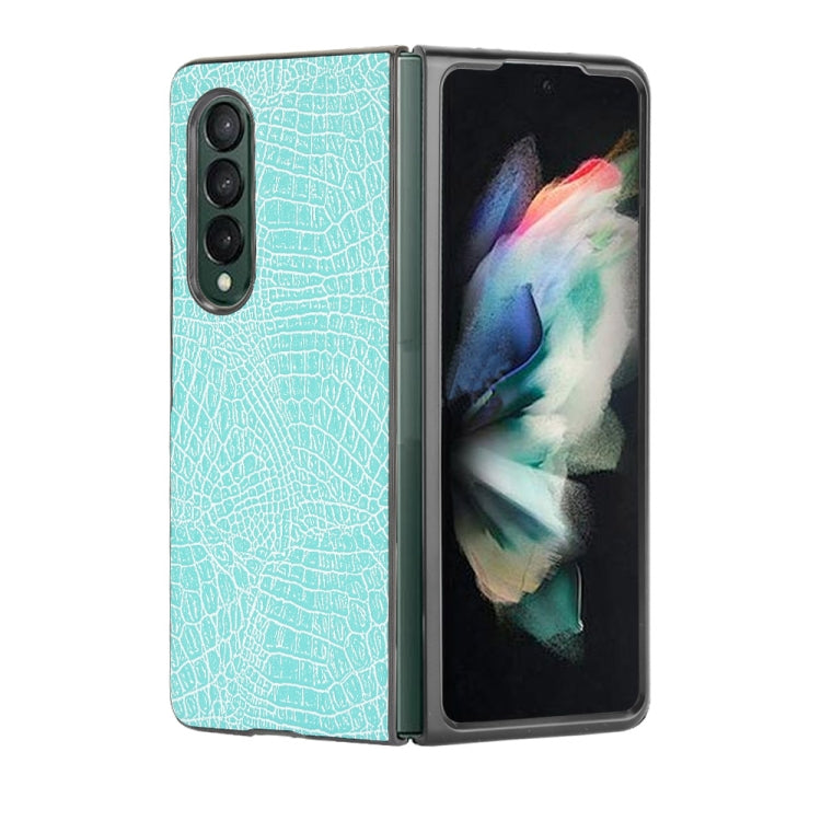 For Samsung Galaxy Z Fold3 5G Shockproof Crocodile Texture PC + PU Case(Light Green) - Galaxy Phone Cases by GKK | Online Shopping South Africa | PMC Jewellery | Buy Now Pay Later Mobicred