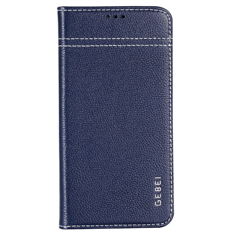 For iPhone XS / X GEBEI Top-grain Leather Horizontal Flip Protective Case with Holder & Card Slots(Blue) - More iPhone Cases by GEBEI | Online Shopping South Africa | PMC Jewellery