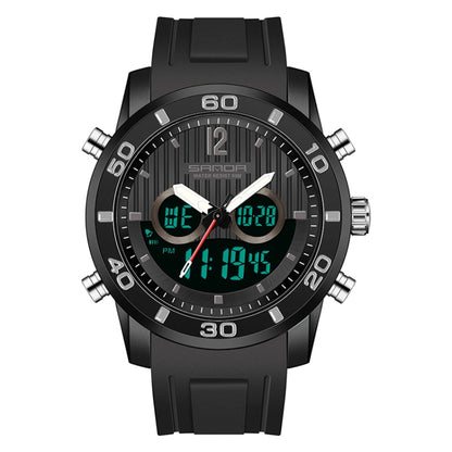 SANDA 3106 Dual Digital Display Men Outdoor Sports Luminous Shockproof Electronic Watch(Full Black) - Metal Strap Watches by SANDA | Online Shopping South Africa | PMC Jewellery | Buy Now Pay Later Mobicred