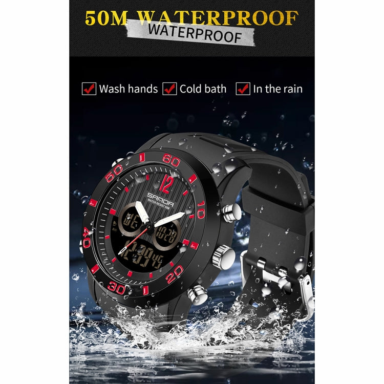 SANDA 3106 Dual Digital Display Men Outdoor Sports Luminous Shockproof Electronic Watch(Full Black) - Metal Strap Watches by SANDA | Online Shopping South Africa | PMC Jewellery | Buy Now Pay Later Mobicred