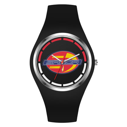 SANDA 6077 Simple Icon Round Dial Ladies Silicone Strap Quartz Watch(Black Red) - Silicone Strap Watches by SANDA | Online Shopping South Africa | PMC Jewellery | Buy Now Pay Later Mobicred