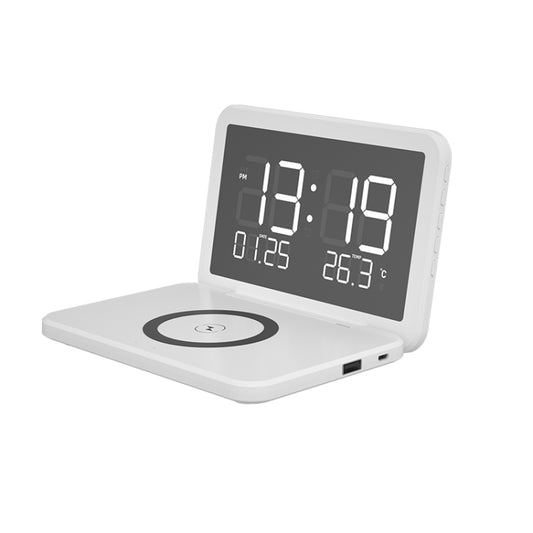 SY-118 15W Foldable Mirror Surface Perpetual Desk Calendar Clock Wireless Charger with Alarm Clock & Three-level Brightness Adjustable Function(White) - Wireless Charger by PMC Jewellery | Online Shopping South Africa | PMC Jewellery