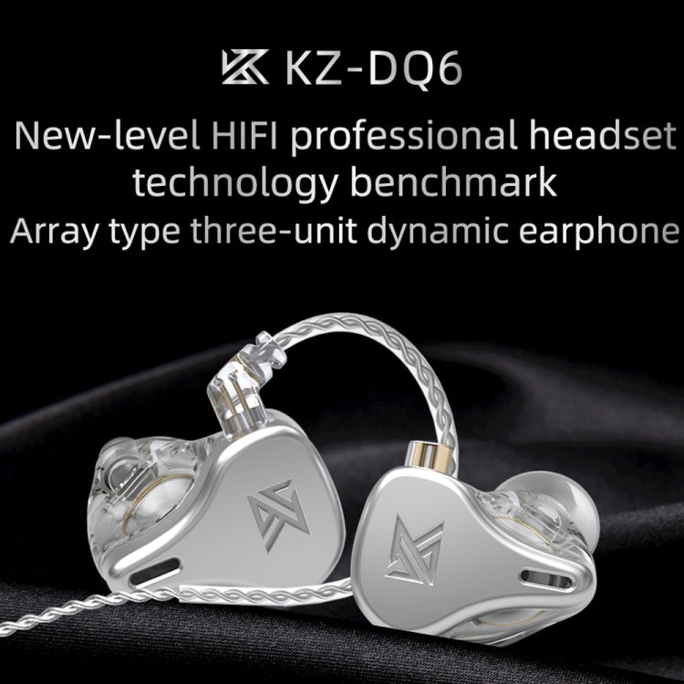 KZ DQ6 3-unit Dynamic HiFi In-Ear Wired Earphone No Mic(Silver) - In Ear Wired Earphone by KZ | Online Shopping South Africa | PMC Jewellery | Buy Now Pay Later Mobicred