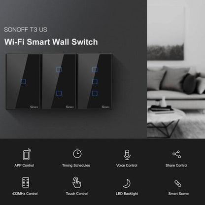 Sonoff T3 US-TX 433 RF WIFI Smart Remote Control Wall Touch Switch, US Plug, Style:Double Buttons - Smart Switch by Sonoff | Online Shopping South Africa | PMC Jewellery | Buy Now Pay Later Mobicred