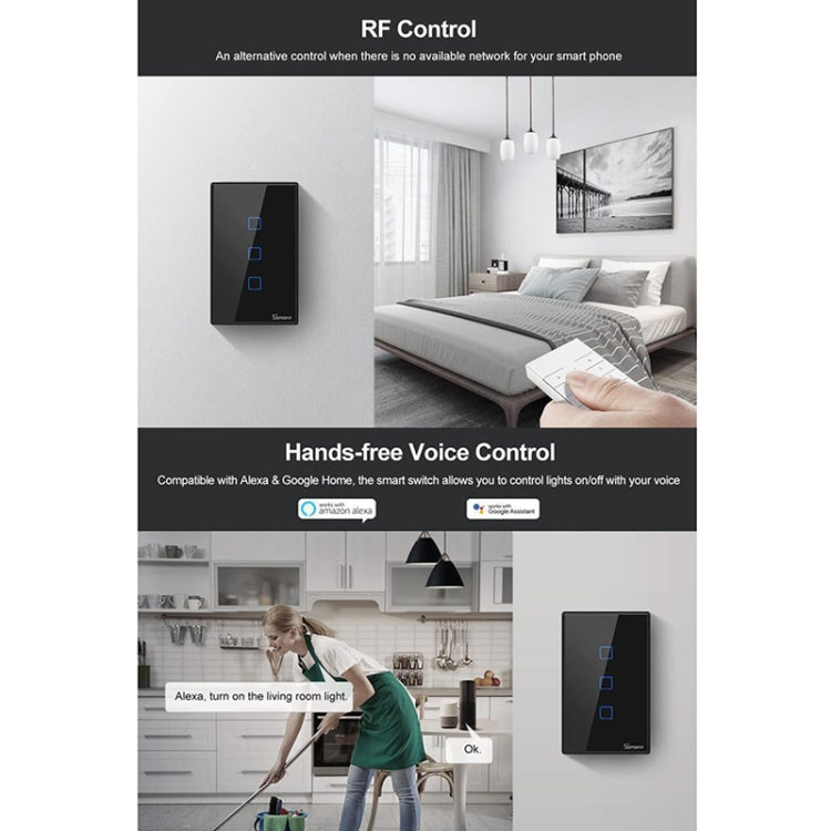 Sonoff T3 US-TX 433 RF WIFI Smart Remote Control Wall Touch Switch, US Plug, Style:Double Buttons - Smart Switch by Sonoff | Online Shopping South Africa | PMC Jewellery | Buy Now Pay Later Mobicred