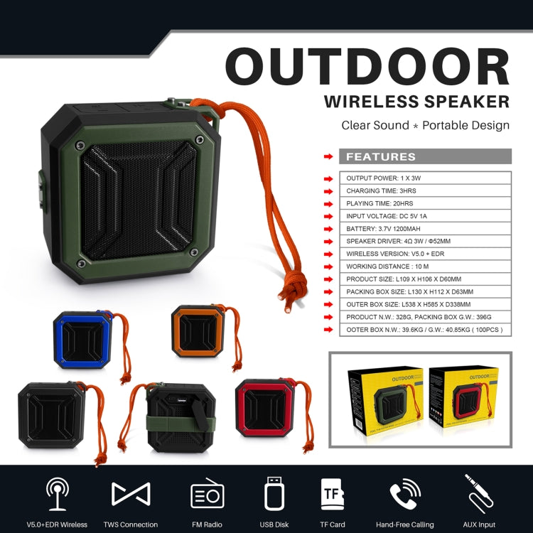 New Rixing NR-103 Mini TWS Bluetooth Speaker with Lanyard(Green) - Mini Speaker by New Rixing | Online Shopping South Africa | PMC Jewellery