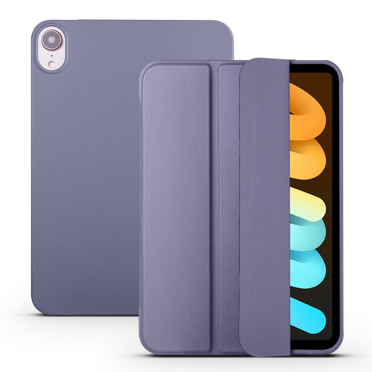 For iPad mini 6 3-folding Horizontal Flip Honeycomb TPU Shockproof + PU Leather Tablet Case with Holder(Lavender Gray) - iPad mini 6 Cases by PMC Jewellery | Online Shopping South Africa | PMC Jewellery