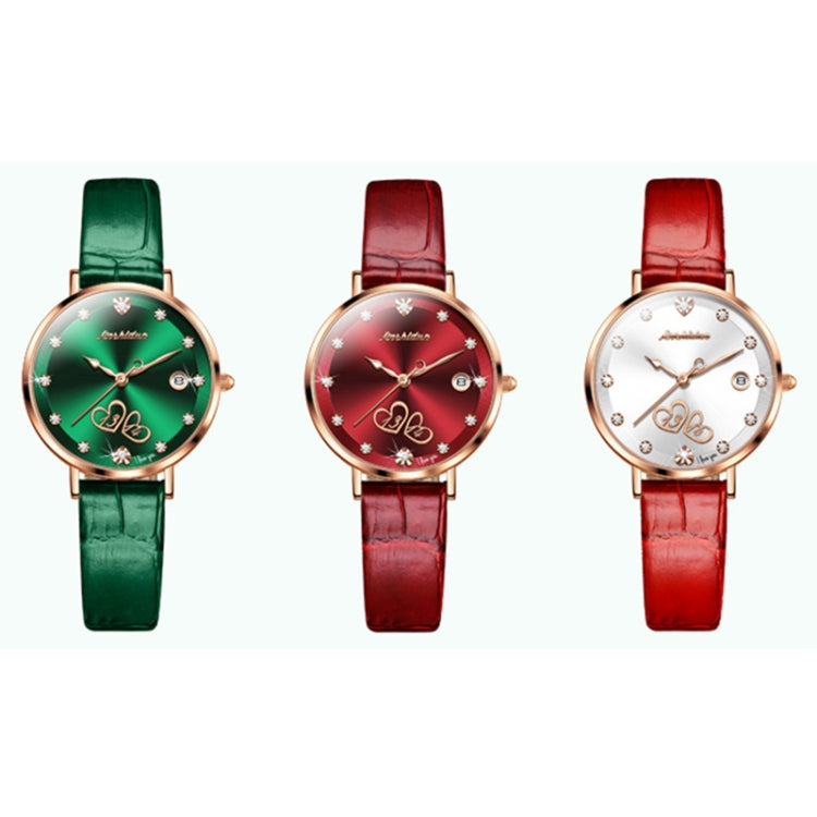 JIN SHI DUN 8825 Love Heart Digital Pattern Round Diamond Dial Quartz Couple Watch(Wine Red) - Couple Watches by JIN SHI DUN | Online Shopping South Africa | PMC Jewellery | Buy Now Pay Later Mobicred