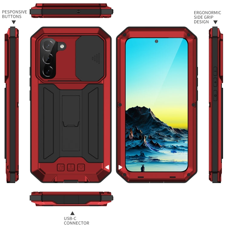 For Samsung Galaxy S22 5G R-JUST Sliding Camera Metal + Silicone Holder Phone Case(Red) - Galaxy S22 5G Cases by R-JUST | Online Shopping South Africa | PMC Jewellery | Buy Now Pay Later Mobicred