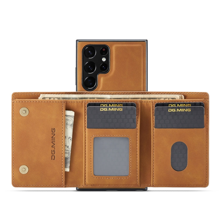 For Samsung Galaxy S22 Ultra 5G DG.MING M1 Series 3-Fold Multi Card Wallet Phone Case(Brown) - Galaxy S22 Ultra 5G Cases by DG.MING | Online Shopping South Africa | PMC Jewellery | Buy Now Pay Later Mobicred