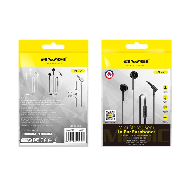 awei PC-7 Mini Stereo Semi In-ear Wired Earphone(White) - In Ear Wired Earphone by awei | Online Shopping South Africa | PMC Jewellery