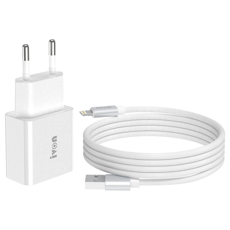 IVON AD-35 2 in 1 18W QC3.0 USB Port Travel Charger + 1m USB to 8 Pin Data Cable Set, EU Plug(White) - USB Charger by IVON | Online Shopping South Africa | PMC Jewellery