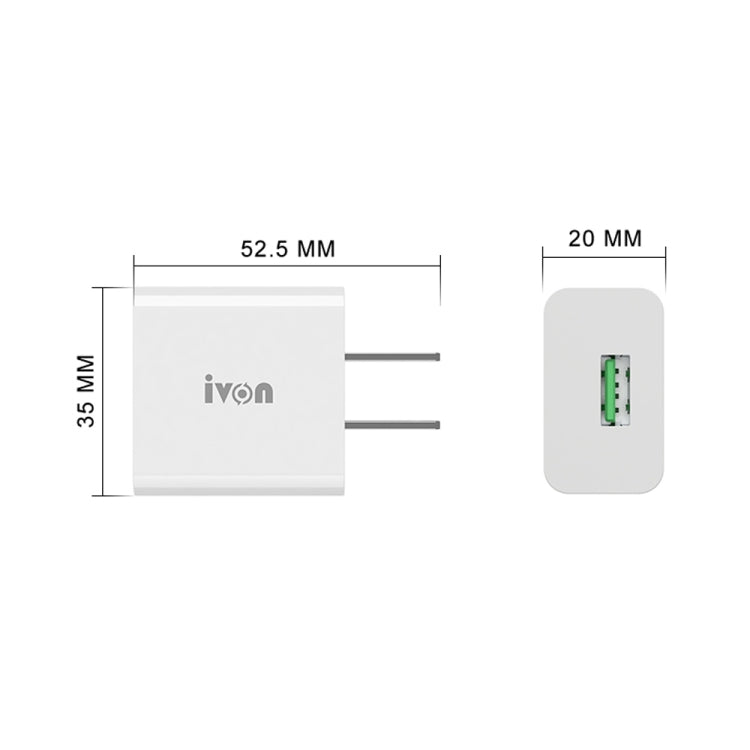 IVON AD-35 2 in 1 18W QC3.0 USB Port Travel Charger + 1m USB to 8 Pin Data Cable Set, US Plug(White) - USB Charger by IVON | Online Shopping South Africa | PMC Jewellery