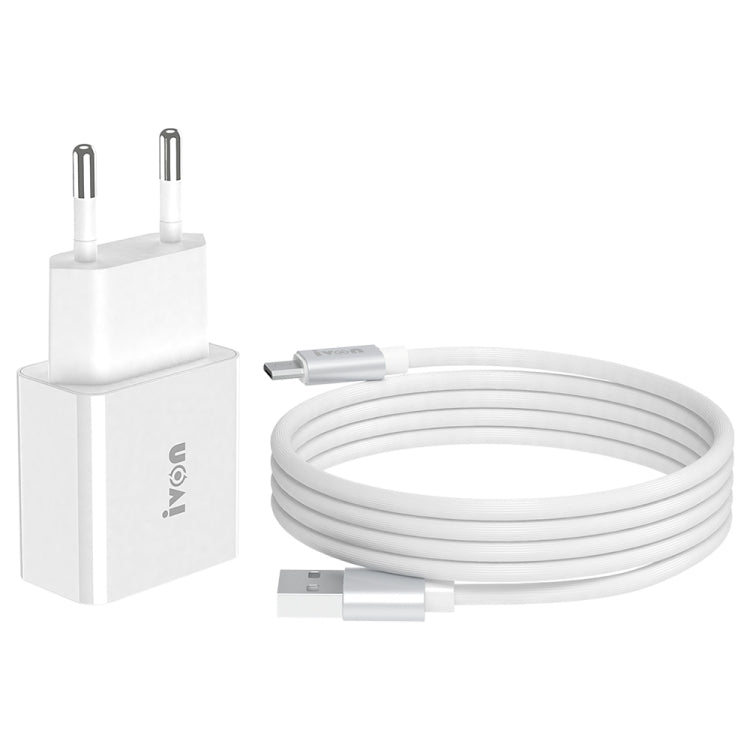 IVON AD-35 2 in 1 18W QC3.0 USB Port Travel Charger + 1m USB to Micro USB Data Cable Set, EU Plug(White) - USB Charger by IVON | Online Shopping South Africa | PMC Jewellery | Buy Now Pay Later Mobicred