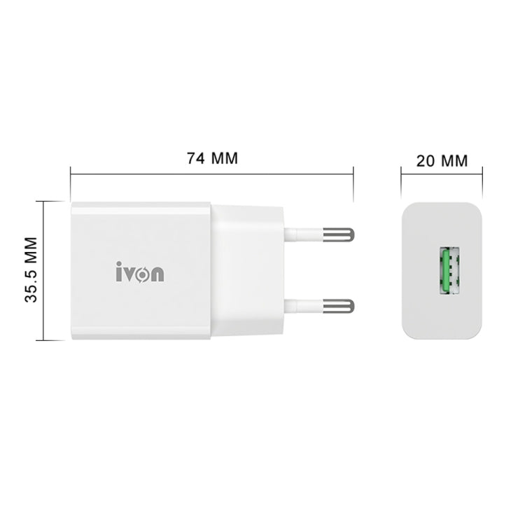 IVON AD-35 2 in 1 18W QC3.0 USB Port Travel Charger + 1m USB to Micro USB Data Cable Set, EU Plug(White) - USB Charger by IVON | Online Shopping South Africa | PMC Jewellery | Buy Now Pay Later Mobicred