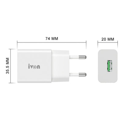 IVON AD-35 2 in 1 18W QC3.0 USB Port Travel Charger + 1m USB to Micro USB Data Cable Set, EU Plug(White) - USB Charger by IVON | Online Shopping South Africa | PMC Jewellery | Buy Now Pay Later Mobicred