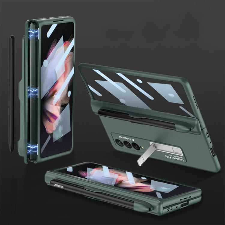 For Samsung Galaxy Z Fold3 5G GKK Integrated Magnetic Full Coverage Phone Flip Case with Pen Slot(Dark Night Green) - Galaxy Phone Cases by GKK | Online Shopping South Africa | PMC Jewellery | Buy Now Pay Later Mobicred