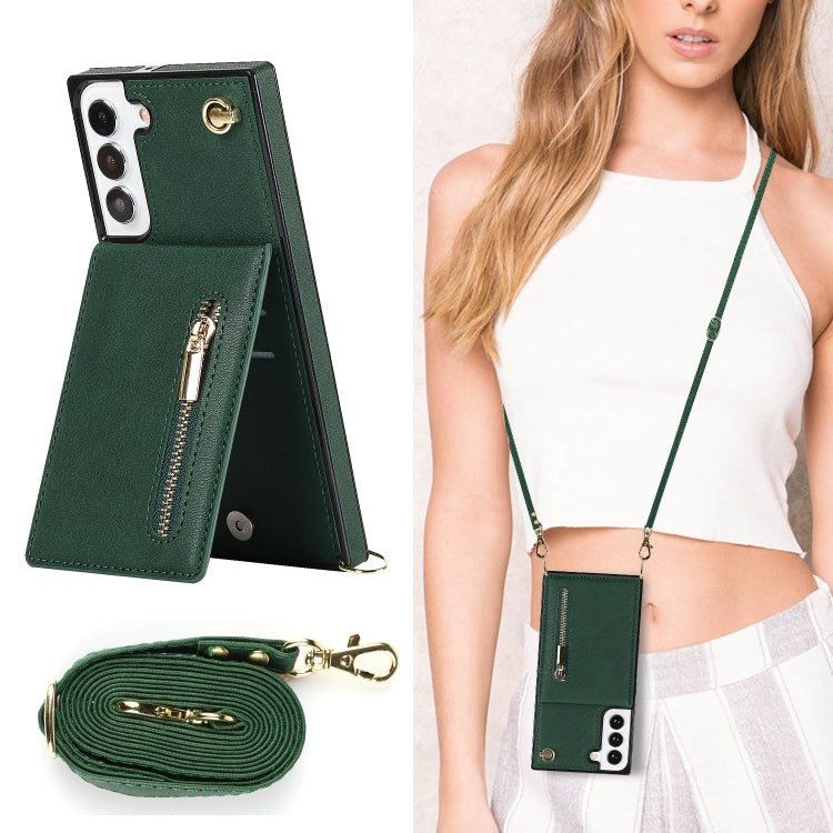 For Samsung Galaxy S21 FE 5G Cross-body Square Zipper Card Holder Bag Phone Case(Green) - Galaxy Phone Cases by PMC Jewellery | Online Shopping South Africa | PMC Jewellery