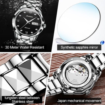 JIN SHI DUN 8813 Fashion Waterproof Luminous Automatic Mechanical Watch, Style:Men(Silver Black) - Metal Strap Watches by JIN SHI DUN | Online Shopping South Africa | PMC Jewellery | Buy Now Pay Later Mobicred