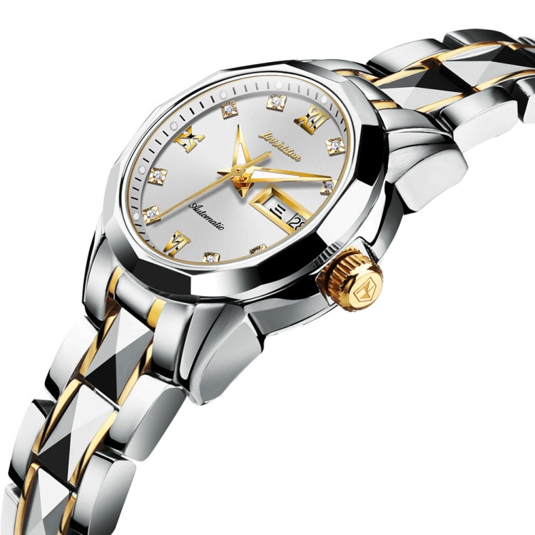 JIN SHI DUN 8813 Fashion Waterproof Luminous Automatic Mechanical Watch, Style:Women(Silver Gold White) - Metal Strap Watches by JIN SHI DUN | Online Shopping South Africa | PMC Jewellery | Buy Now Pay Later Mobicred