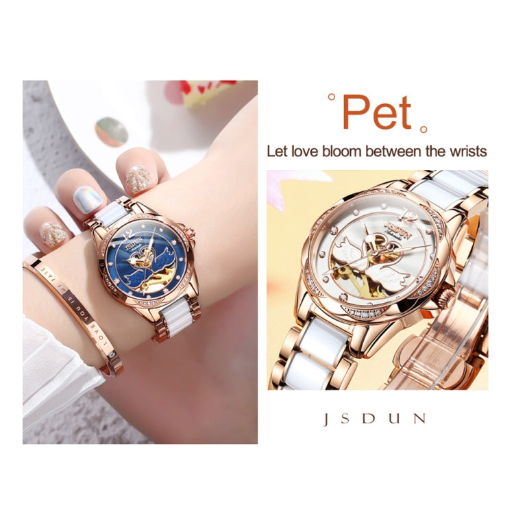 JIN SHI DUN 8831 Women Fashion Diamond Hollowed Waterproof Ceramic Mechanical Watch(Black) - Metal Strap Watches by JIN SHI DUN | Online Shopping South Africa | PMC Jewellery | Buy Now Pay Later Mobicred