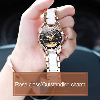 JIN SHI DUN 8831 Women Fashion Diamond Hollowed Waterproof Ceramic Mechanical Watch(Black) - Metal Strap Watches by JIN SHI DUN | Online Shopping South Africa | PMC Jewellery | Buy Now Pay Later Mobicred