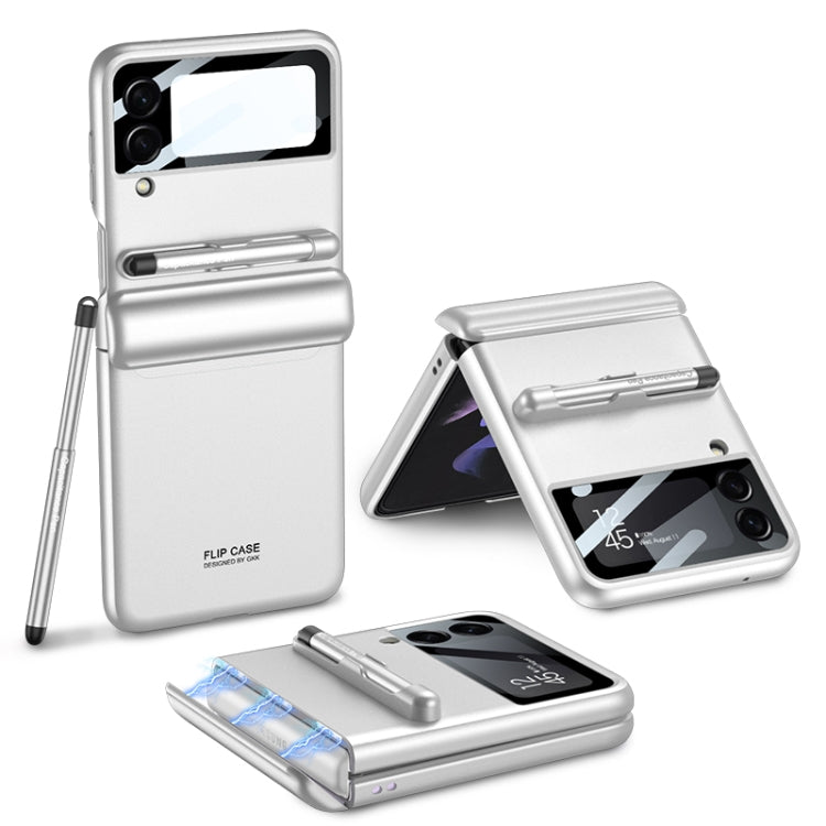 For Samsung Galaxy Z Flip3 5G GKK Magnetic Full Coverage Phone Flip Case with Pen(Silver) - Galaxy Phone Cases by GKK | Online Shopping South Africa | PMC Jewellery