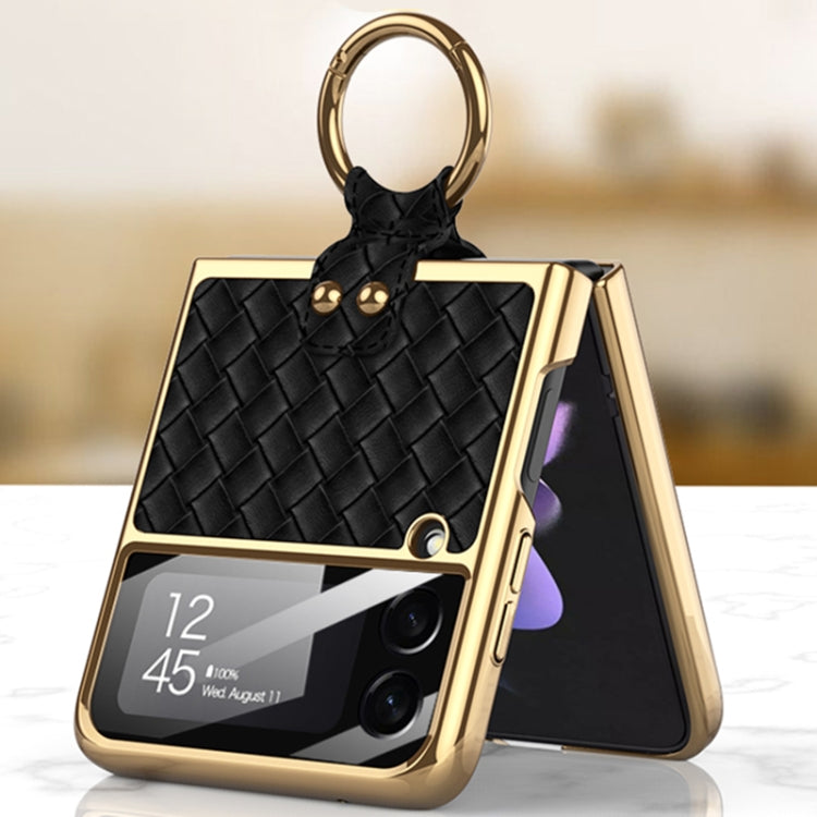 For Samsung Galaxy Z Flip3 5G GKK Integrated Plating Weave Texture Phone Case with Ring Holder(Black) - Galaxy Phone Cases by GKK | Online Shopping South Africa | PMC Jewellery | Buy Now Pay Later Mobicred