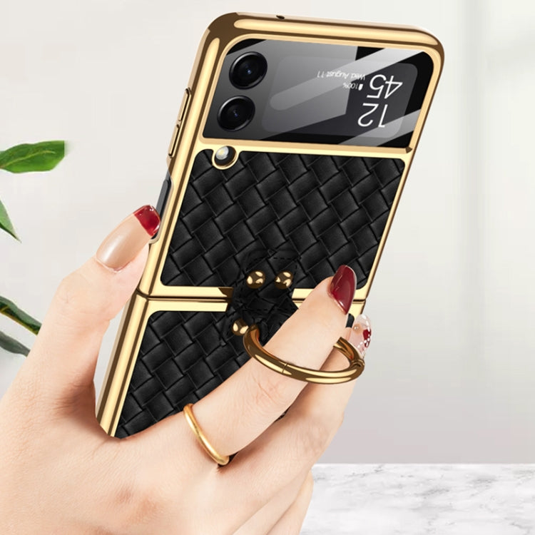 For Samsung Galaxy Z Flip3 5G GKK Integrated Plating Weave Texture Phone Case with Ring Holder(Black) - Galaxy Phone Cases by GKK | Online Shopping South Africa | PMC Jewellery | Buy Now Pay Later Mobicred