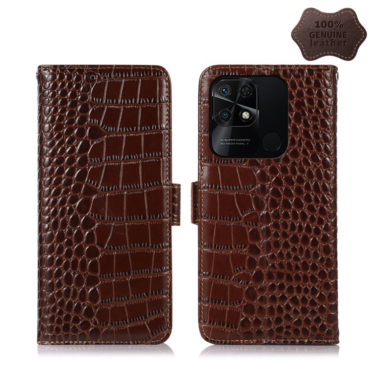 For Xiaomi Redmi 10C / 10 India Crocodile Top Layer Cowhide Leather Phone Case(Brown) - Xiaomi Cases by PMC Jewellery | Online Shopping South Africa | PMC Jewellery